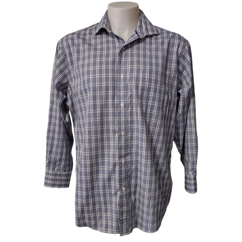 Tommy Hilfiger Shirt L Plaid Button Down Blue White Preppy Norm Core Long Sleeve